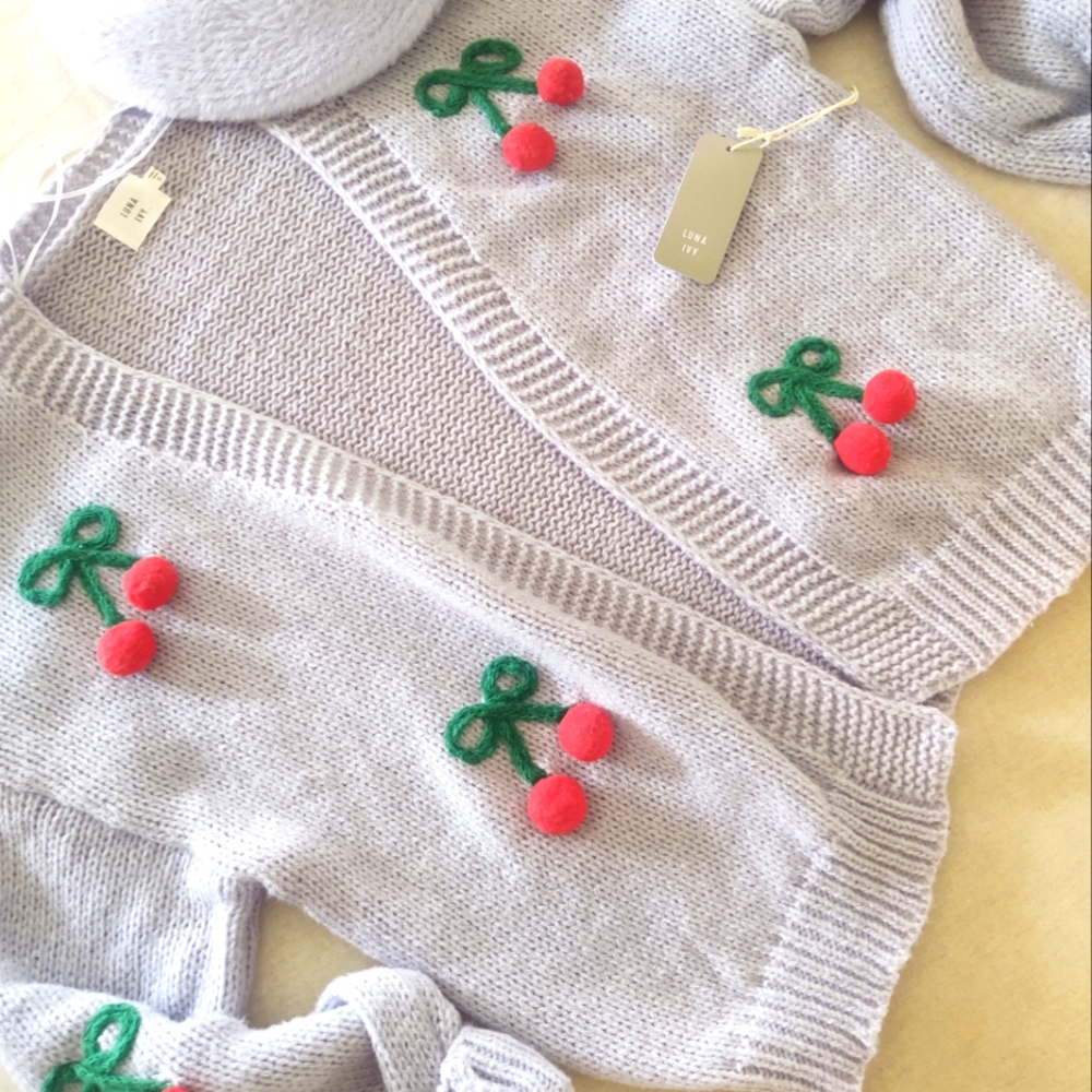 NWt 🍒 CherrY PoM•PoM Sweater~ by Luna Ivy Size: S - Picture 2 of 8